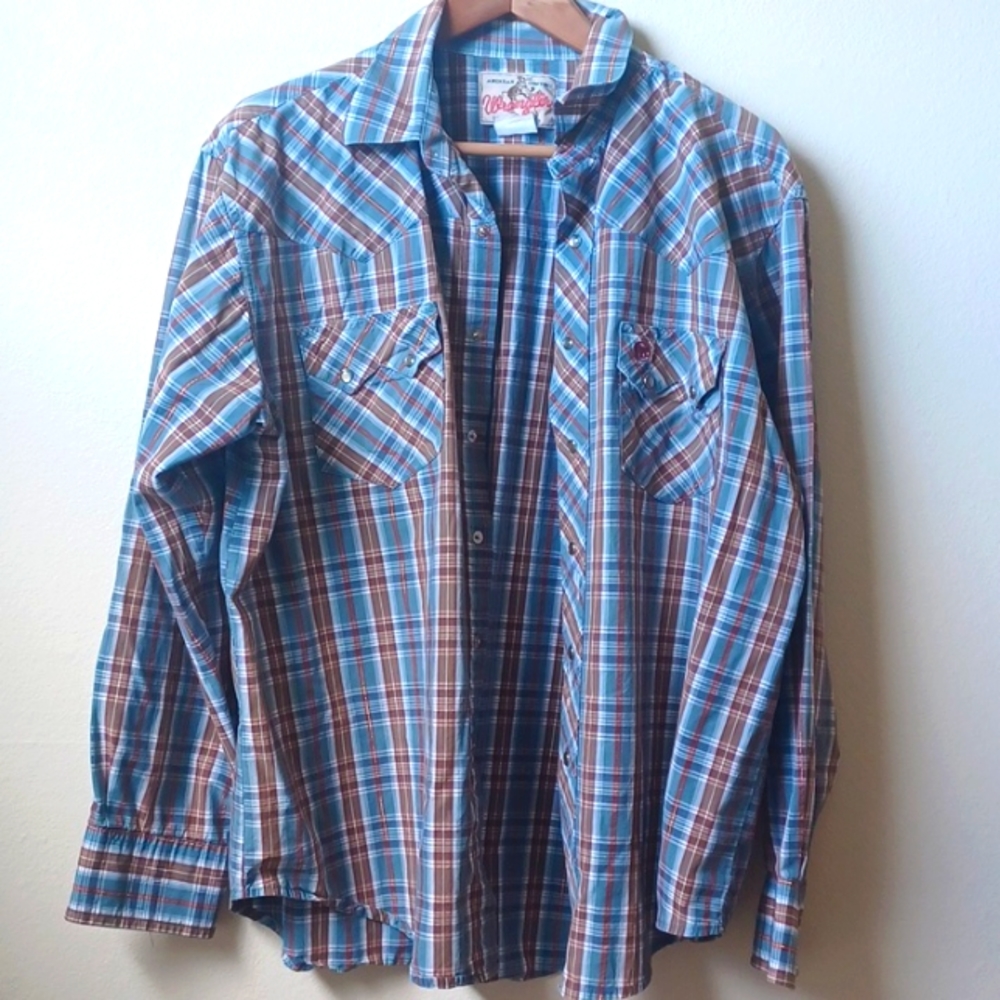 Vintage Rodeo Wrangler Shirt Plaid w/ Metallic Fabric Pearl Snaps